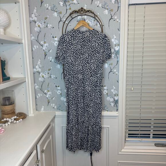J Crew Factory Navy and White Boho Animal Print Midi Dress - Size Large - Picture 5 of 6